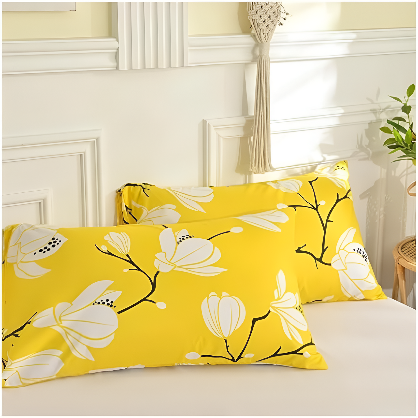Set Copripiumino 3 Pezzi con Motivo Floreale Giallo