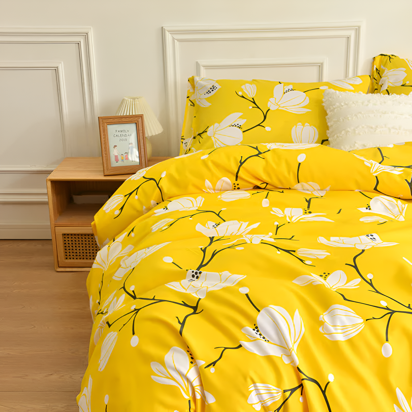 Set Copripiumino 3 Pezzi con Motivo Floreale Giallo