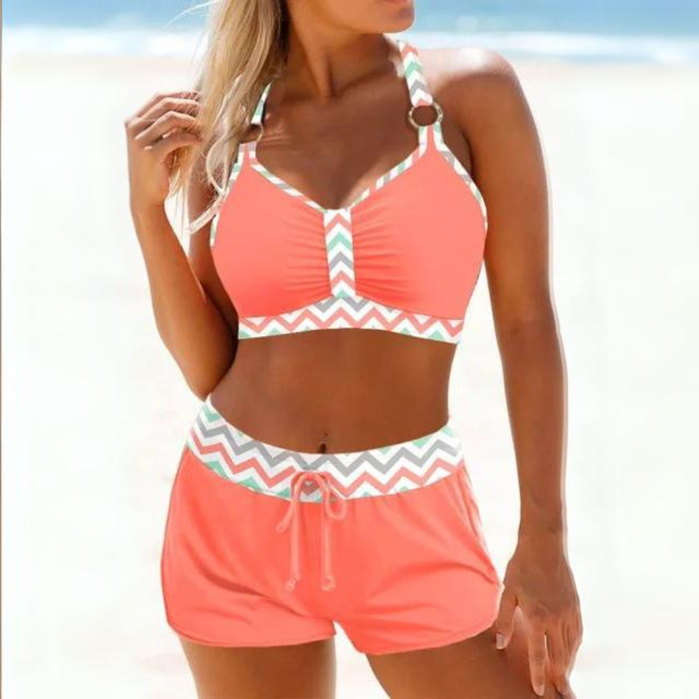 Set Costume da Bagno da Donna a Righe Stile Marinaio con Pantaloncini