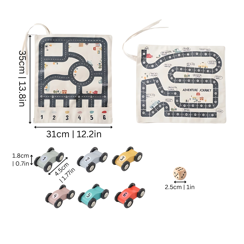 Set da gioco con pista automobilistica portatile e macchinine in legno per bambini