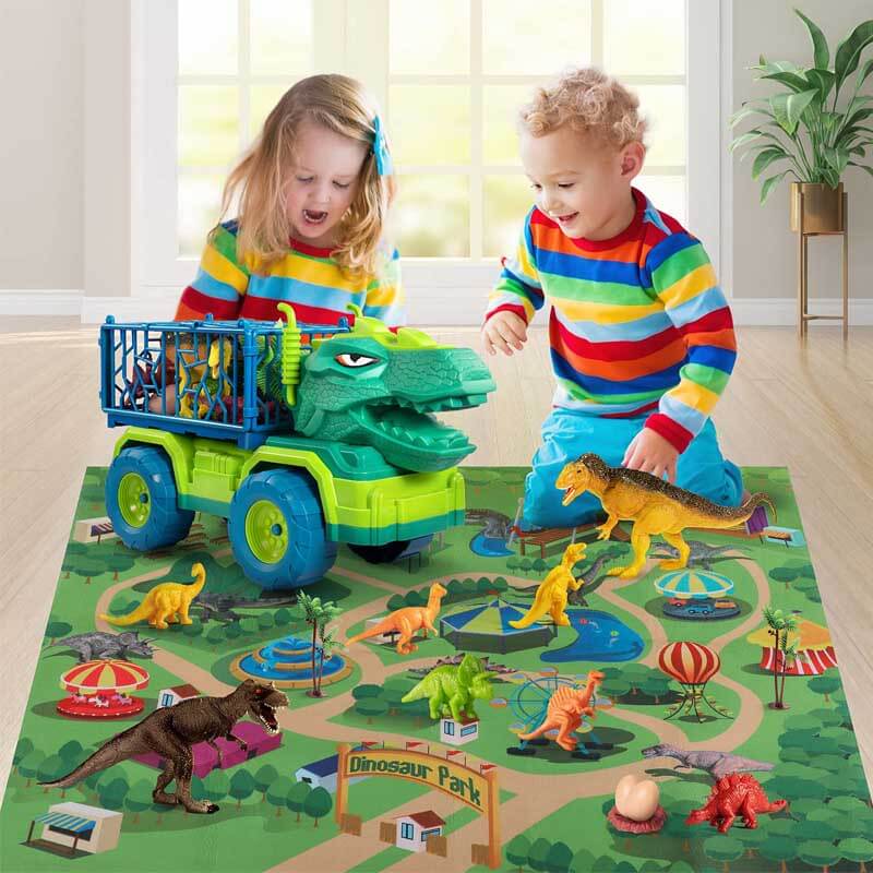 Set da Gioco per Bambini con Camion da Trasporto Dinosauro e Personaggi