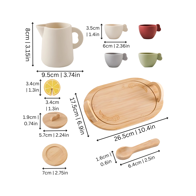 Set da Tè Giocattolo in Legno per Bambini - Gioco Educativo