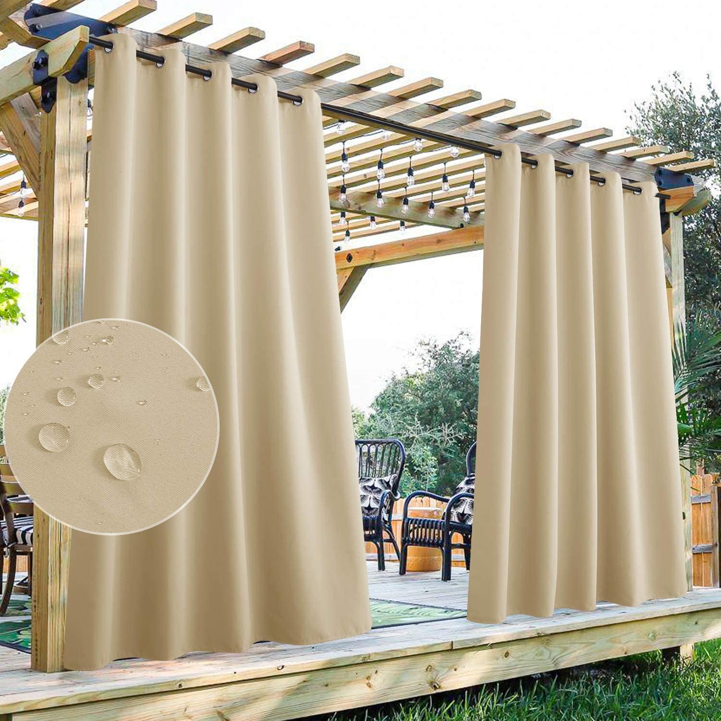 Set di 2 tende da esterno impermeabili per patio con occhielli, antivento e per la privacy