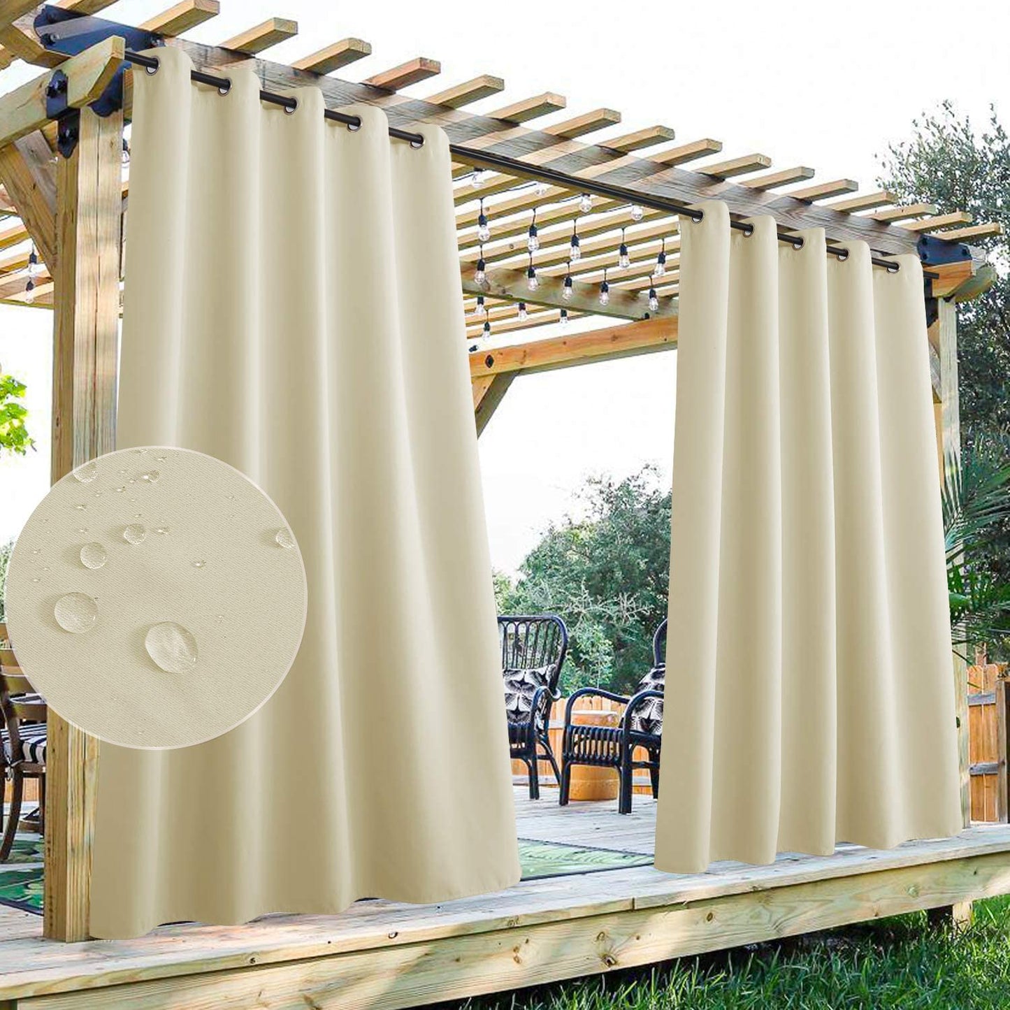 Set di 2 tende da esterno impermeabili per patio con occhielli, antivento e per la privacy