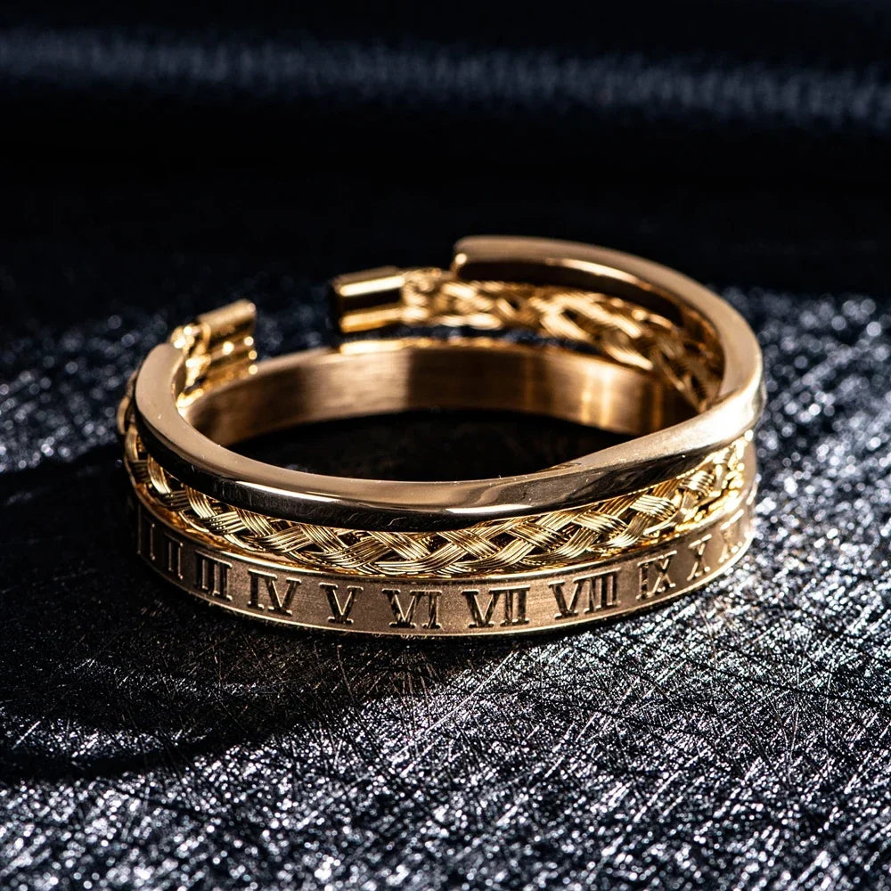 Set di 3 bracciali sovrapponibili in acciaio con numeri romani