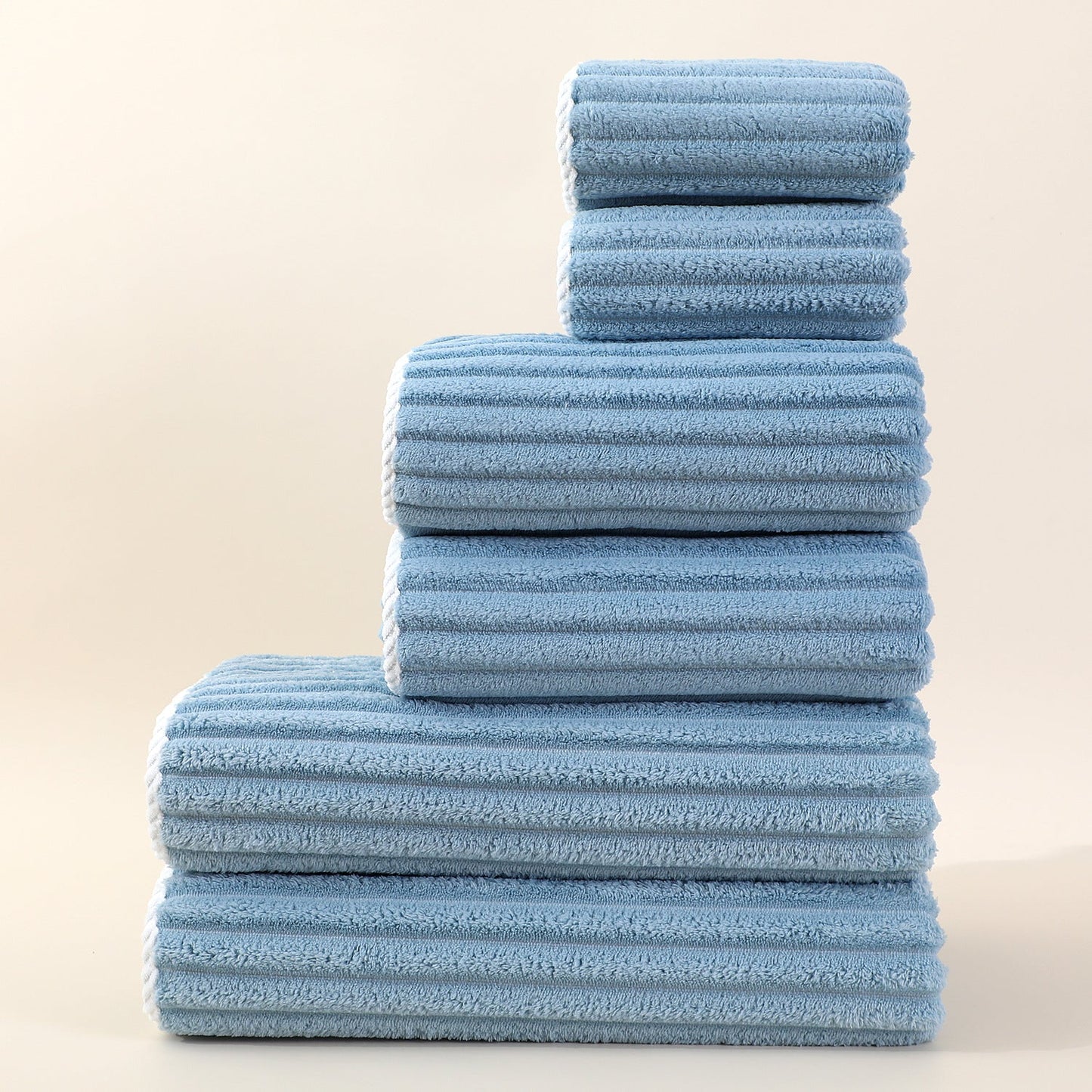 Set di asciugamani viso a righe assorbenti in coral fleece