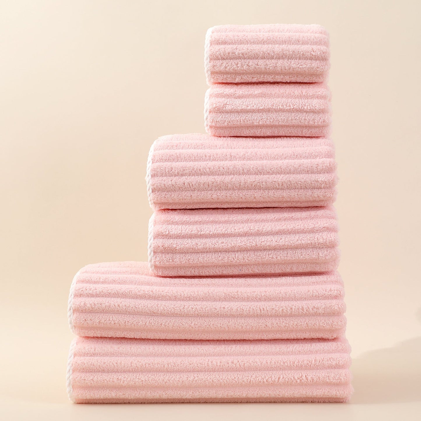 Set di asciugamani viso a righe assorbenti in coral fleece