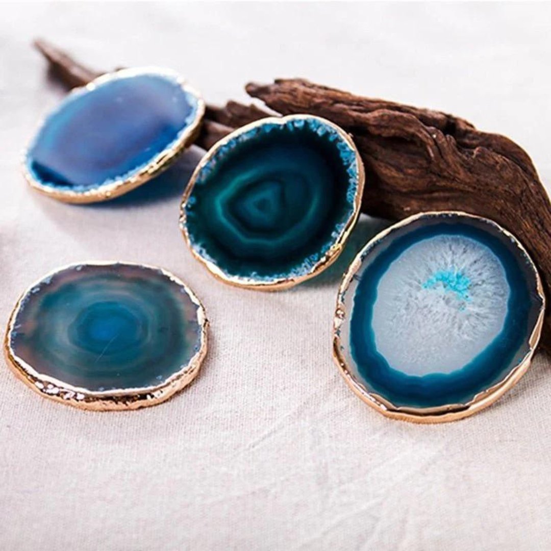 Set di eleganti sottobicchieri per bevande in agata blu per decorazione della casa