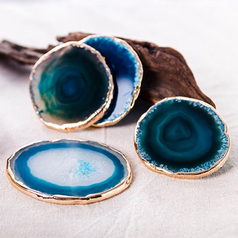 Set di eleganti sottobicchieri per bevande in agata blu per decorazione della casa