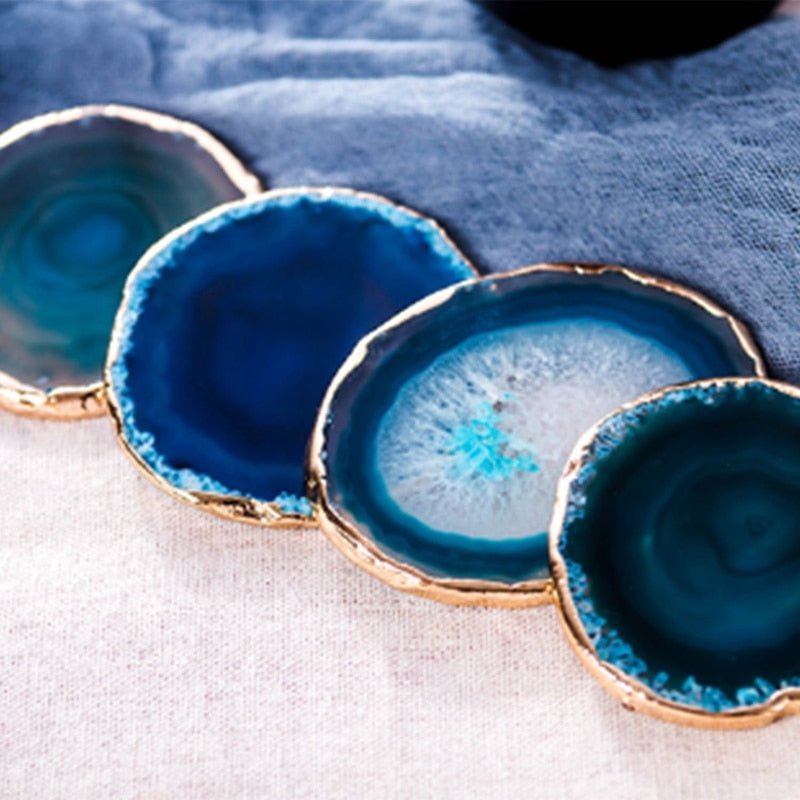 Set di eleganti sottobicchieri per bevande in agata blu per decorazione della casa