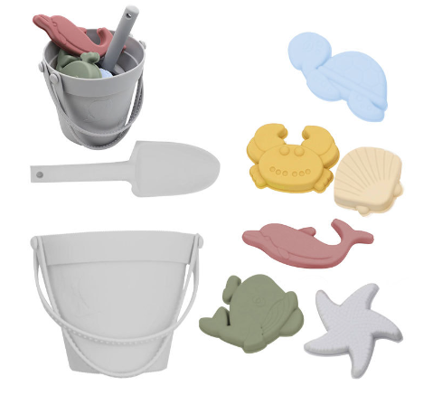 Set di giocattoli da sabbia per il mare in silicone ecologico con Secchiello