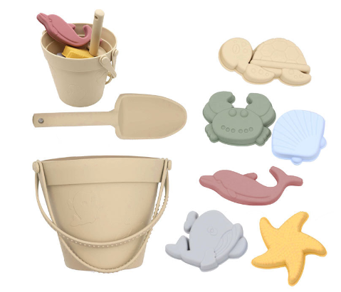 Set di giocattoli da sabbia per il mare in silicone ecologico con Secchiello