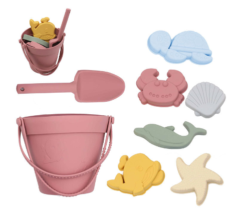Set di giocattoli da sabbia per il mare in silicone ecologico con Secchiello