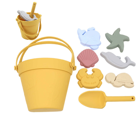 Set di giocattoli da sabbia per il mare in silicone ecologico con Secchiello