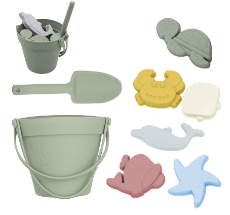 Set di giocattoli da sabbia per il mare in silicone ecologico con Secchiello