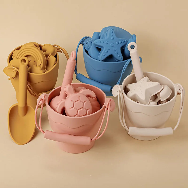 Set di giocattoli da sabbia per il mare in silicone ecologico con Secchiello