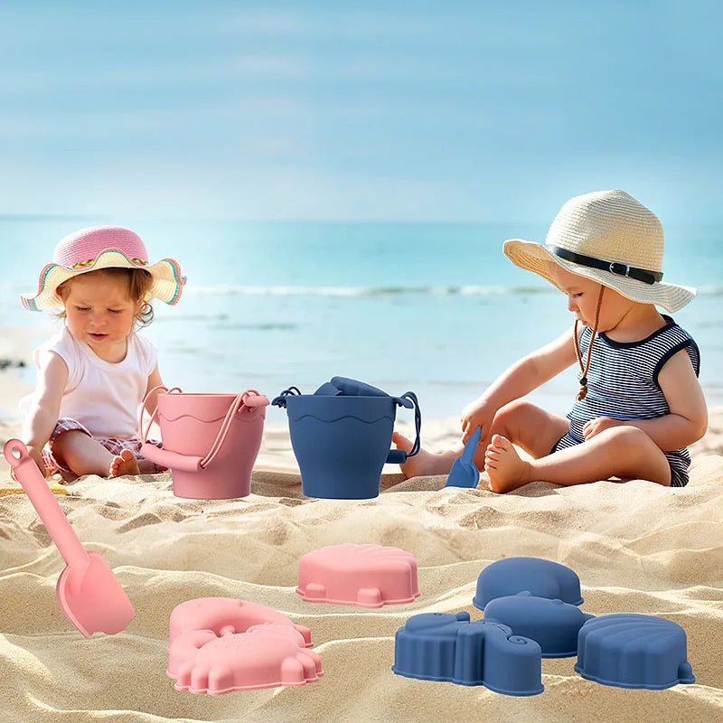 Set di giocattoli da sabbia per il mare in silicone ecologico con Secchiello