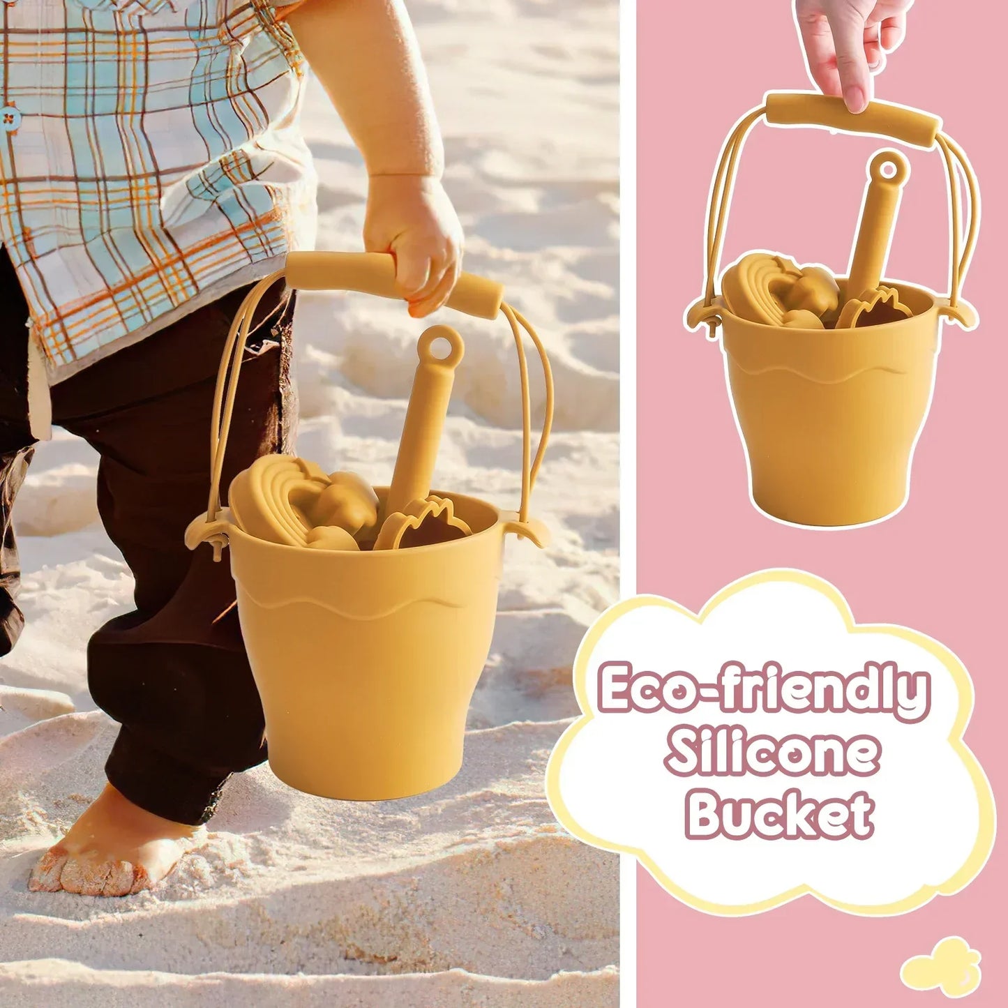 Set di giocattoli da sabbia per il mare in silicone ecologico con Secchiello