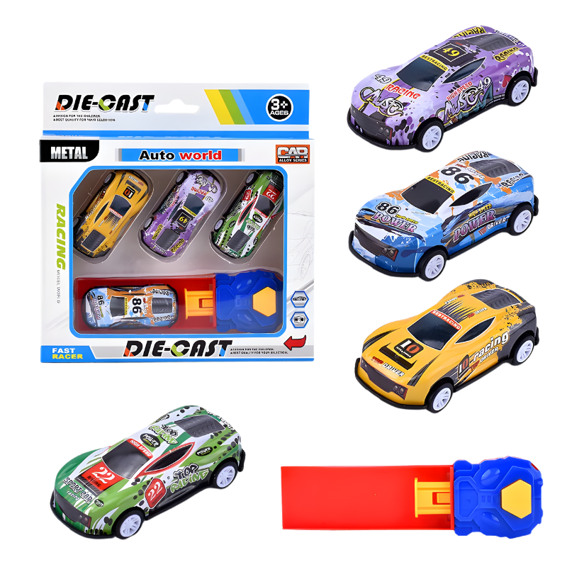 Set di Gioco con Lanciatore e Mini Macchinine da Corsa per Bambini