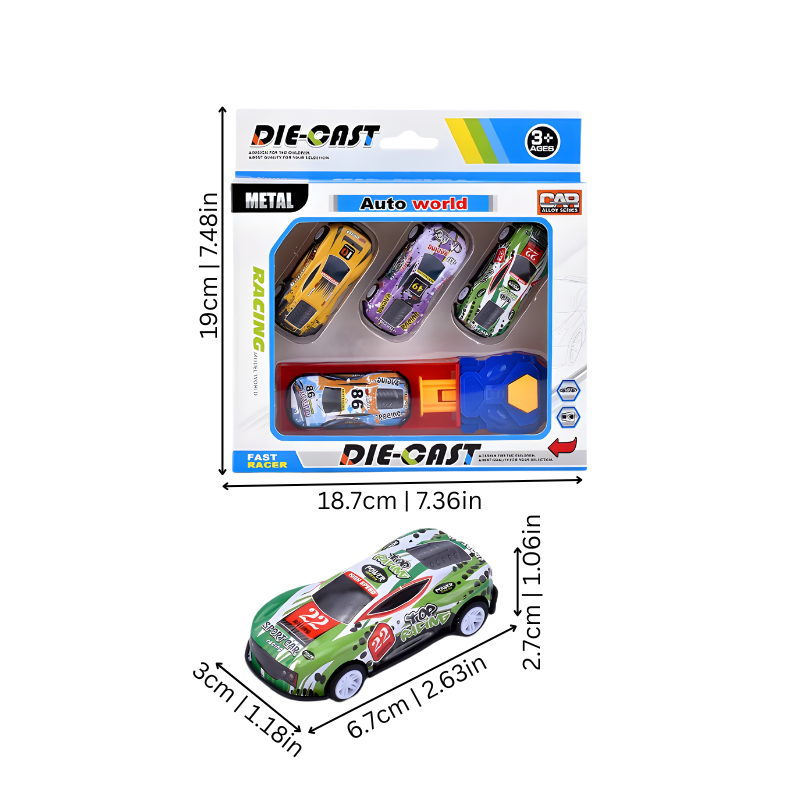 Set di Gioco con Lanciatore e Mini Macchinine da Corsa per Bambini