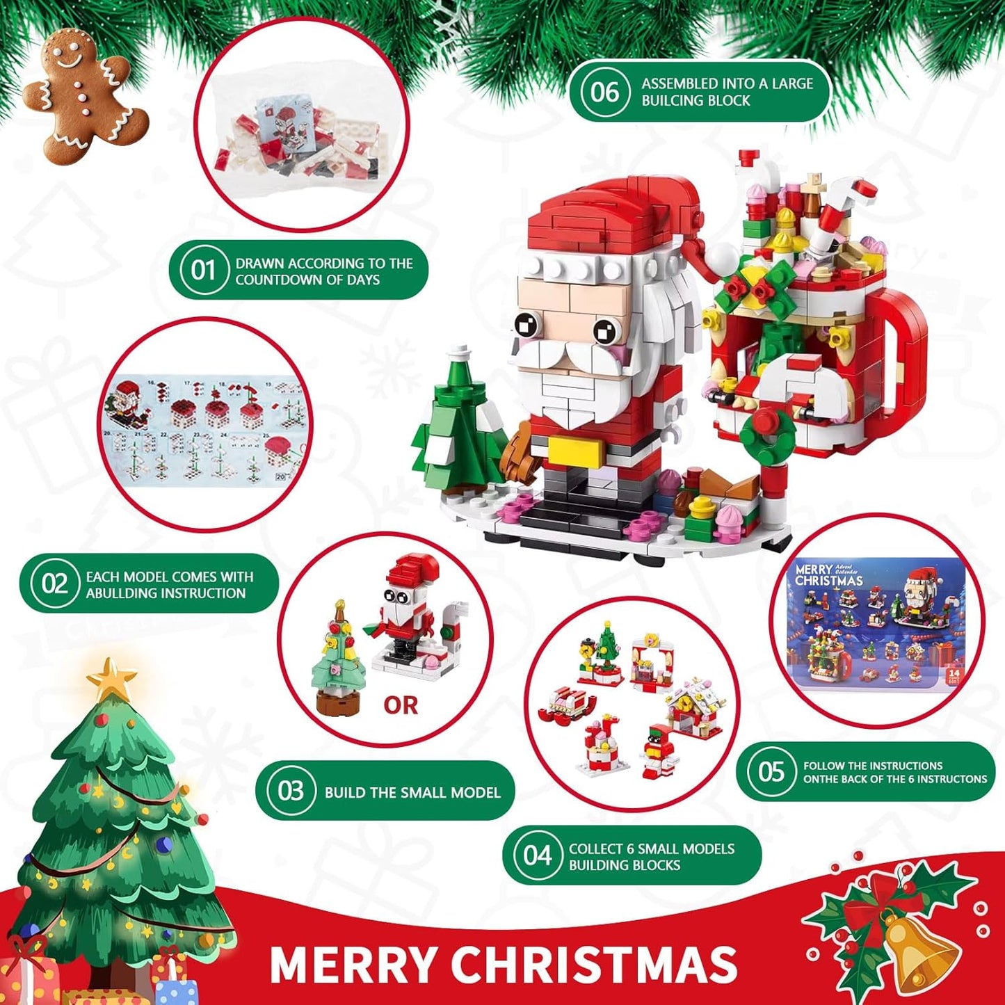 Set di mattoncini per calendario dell'Avvento natalizio