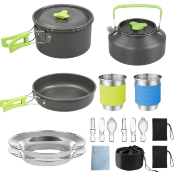 Set di pentole e stoviglie da campeggio da 17 pezzi