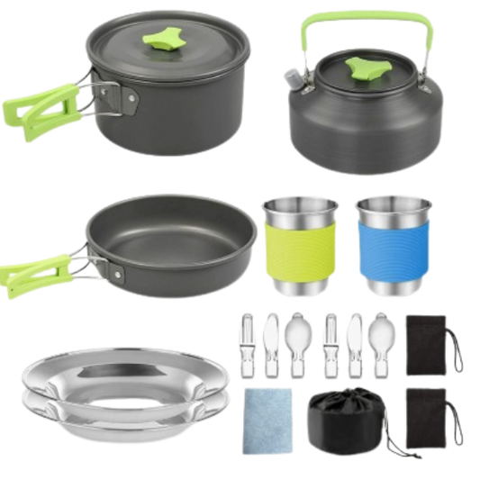 Set di pentole e stoviglie da campeggio da 17 pezzi