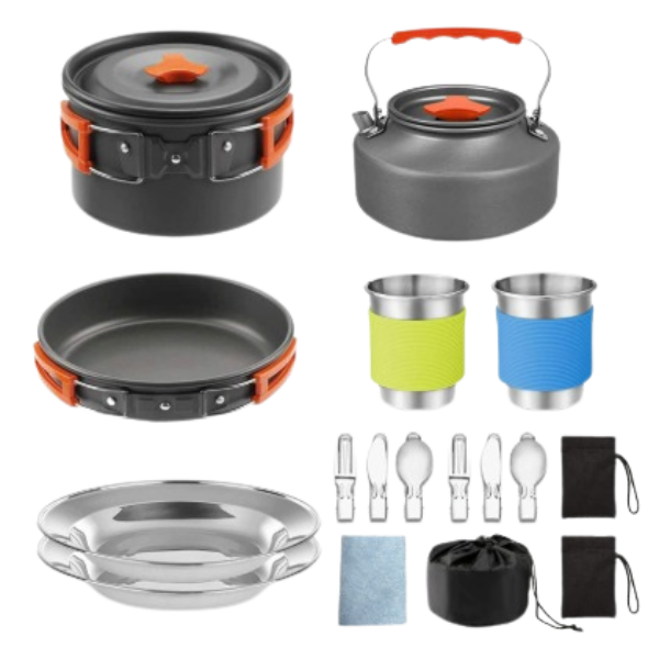 Set di pentole e stoviglie da campeggio da 17 pezzi