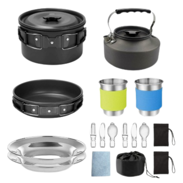 Set di pentole e stoviglie da campeggio da 17 pezzi