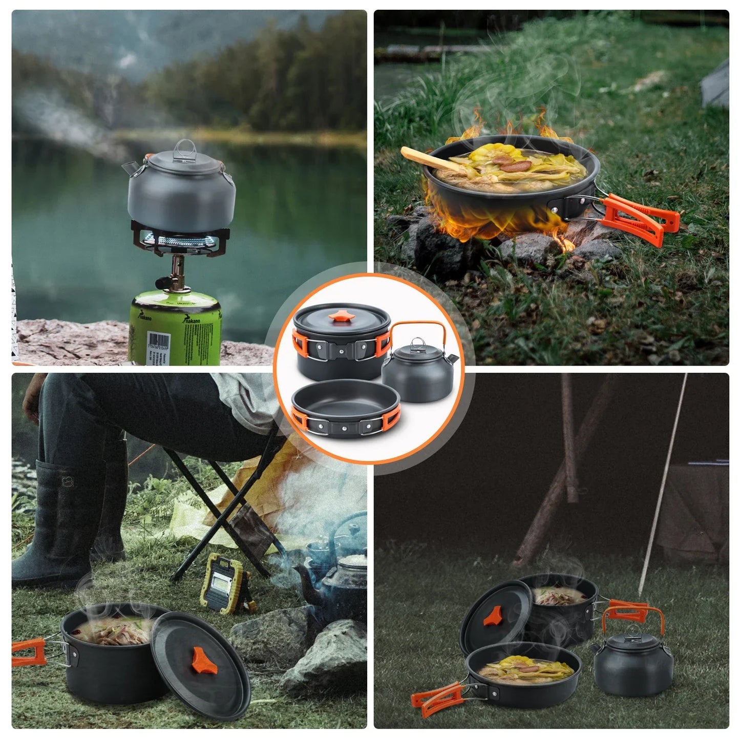 Set di pentole e stoviglie da campeggio da 17 pezzi