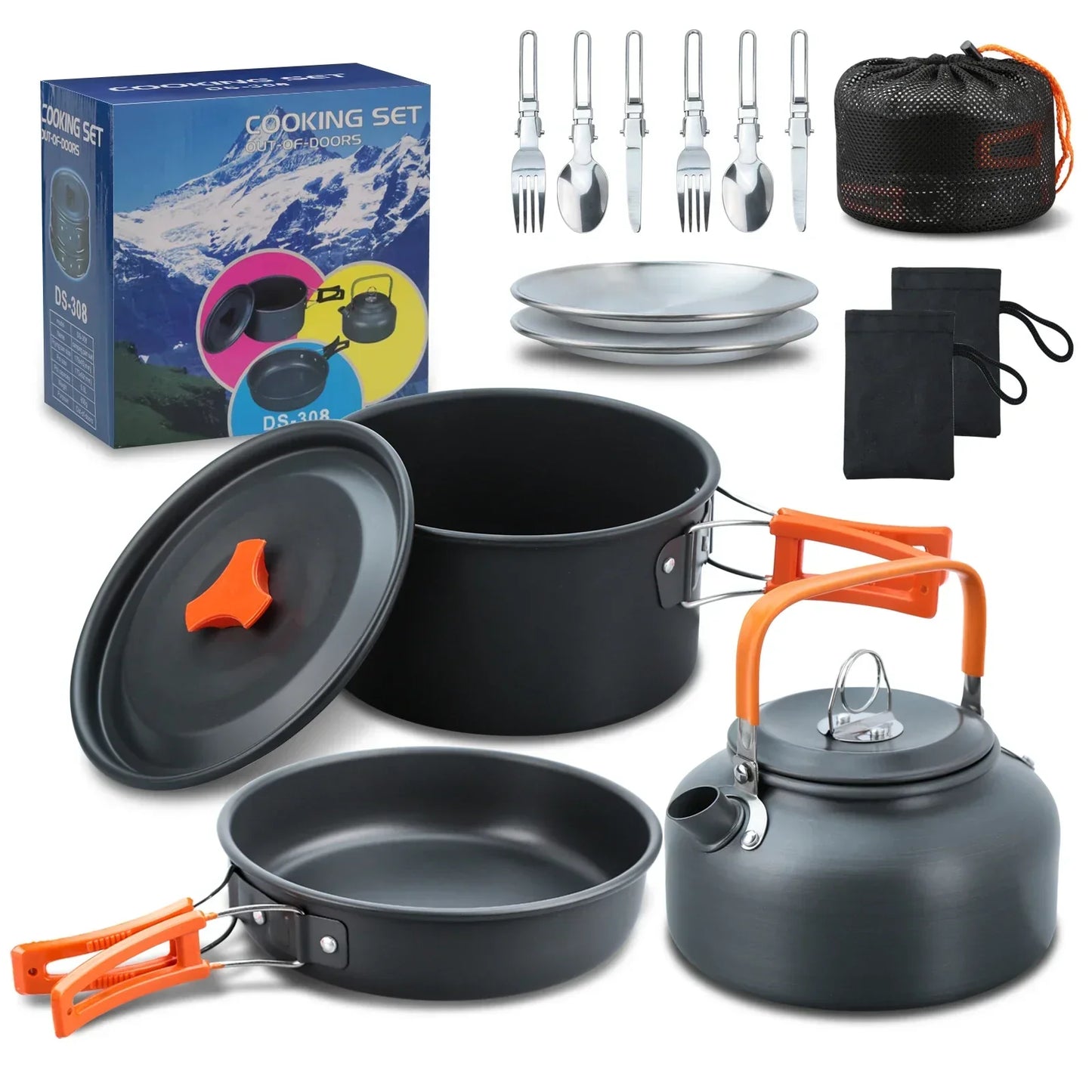 Set di pentole e stoviglie da campeggio da 17 pezzi