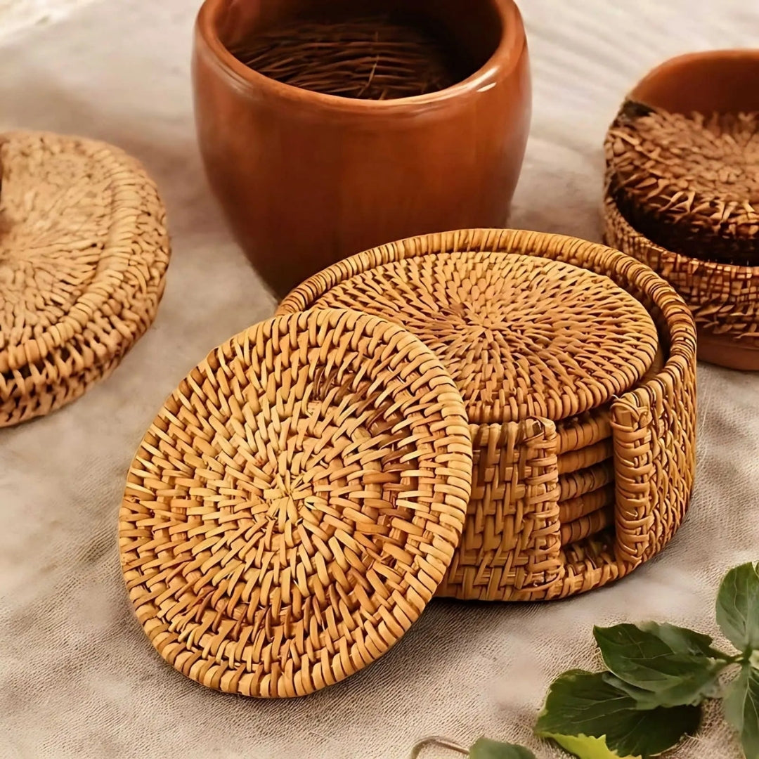 Set di Sottobicchieri in Bambù con Supporto