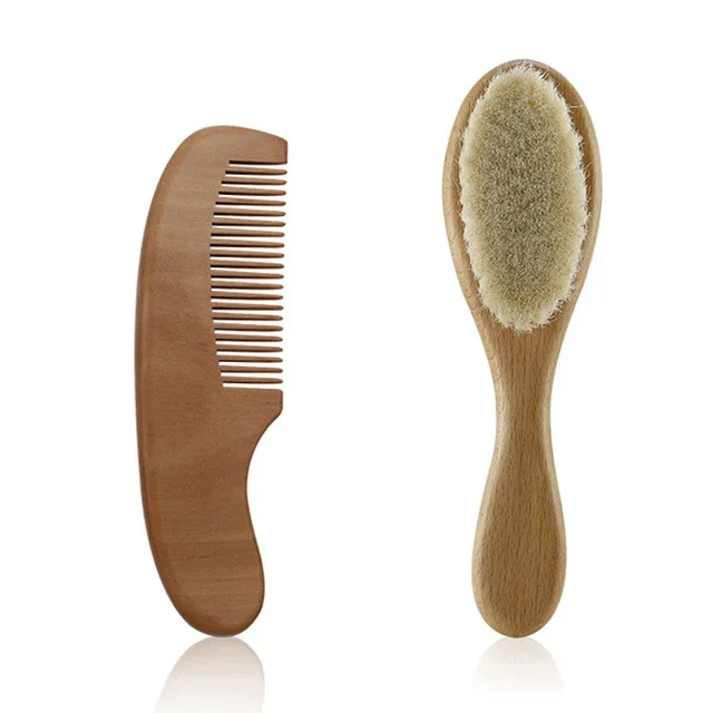 Set di spazzole morbide per capelli da neonato in legno e lana naturale