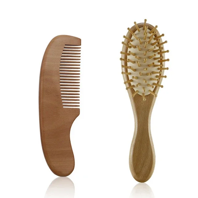 Set di spazzole morbide per capelli da neonato in legno e lana naturale