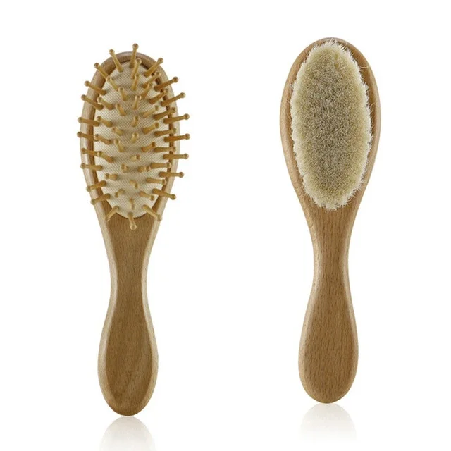 Set di spazzole morbide per capelli da neonato in legno e lana naturale