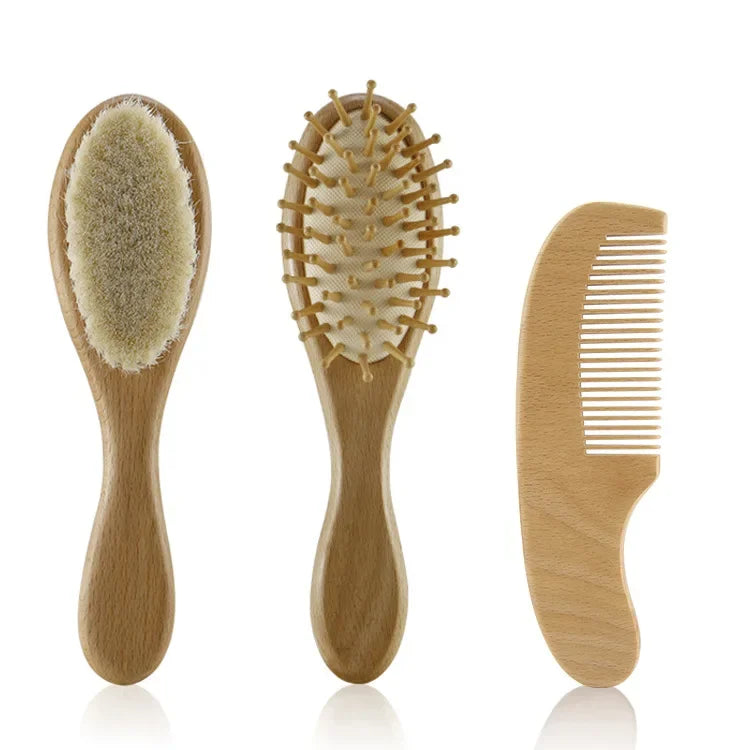 Set di spazzole morbide per capelli da neonato in legno e lana naturale