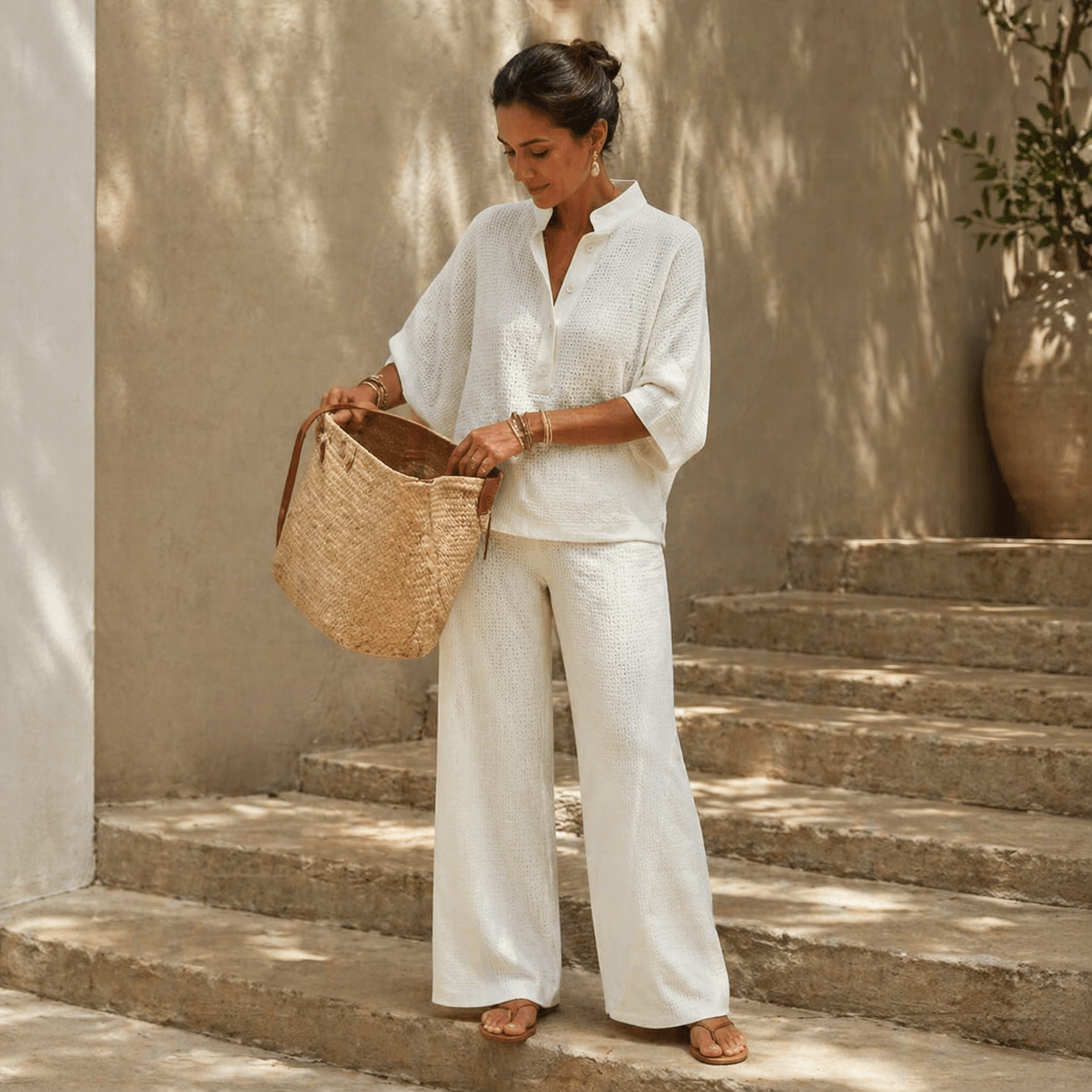 Set due pezzi da donna in tessuto nido d'ape