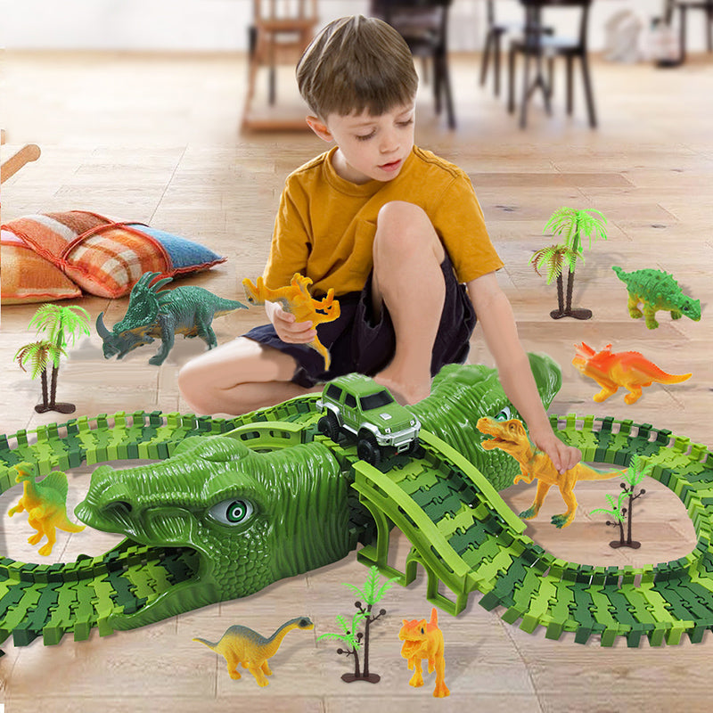 Set Giocattolo Dinosauro – Pista da Corsa Avventura a 360° con Luci e Suoni