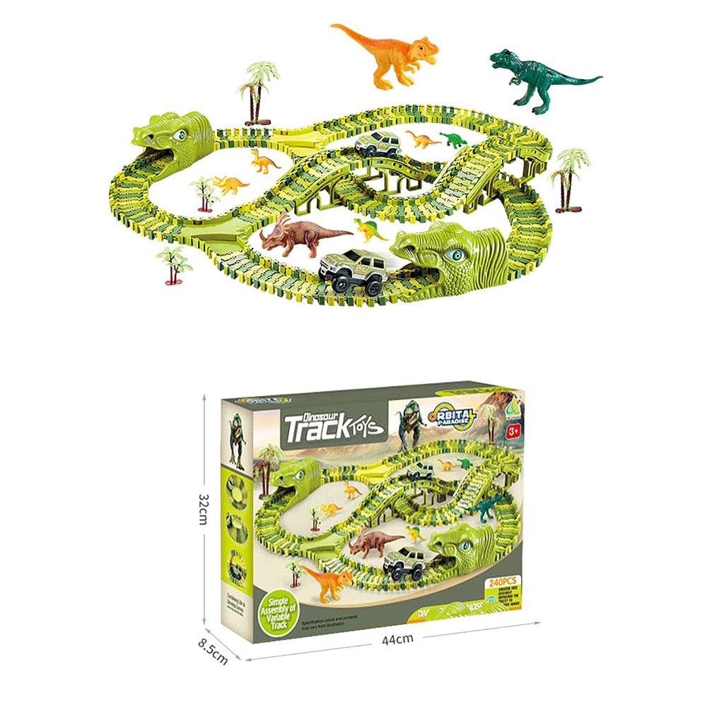 Set Giocattolo Dinosauro – Pista da Corsa Avventura a 360° con Luci e Suoni