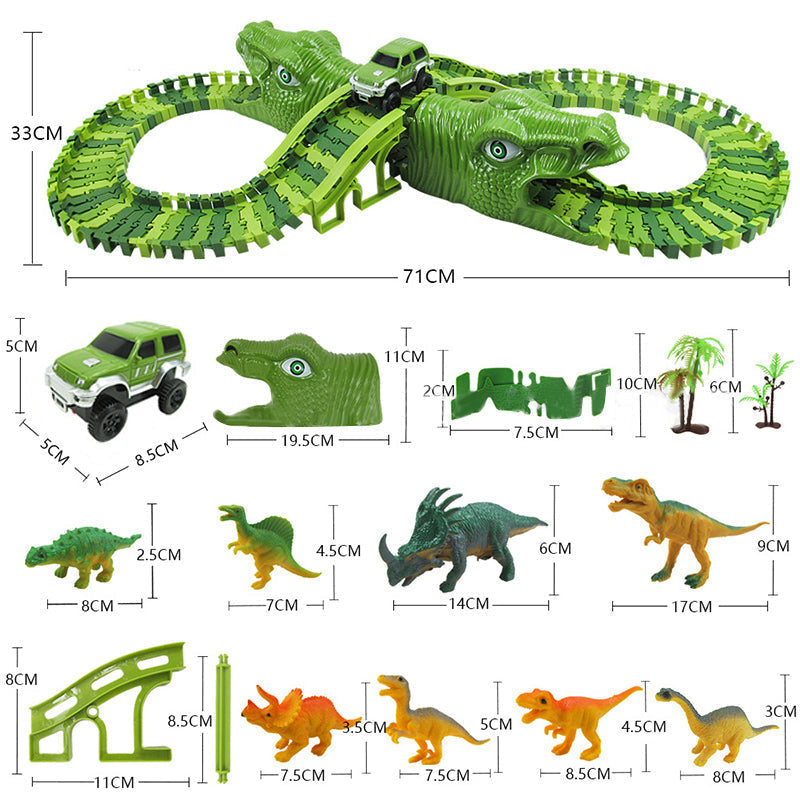 Set Giocattolo Dinosauro – Pista da Corsa Avventura a 360° con Luci e Suoni