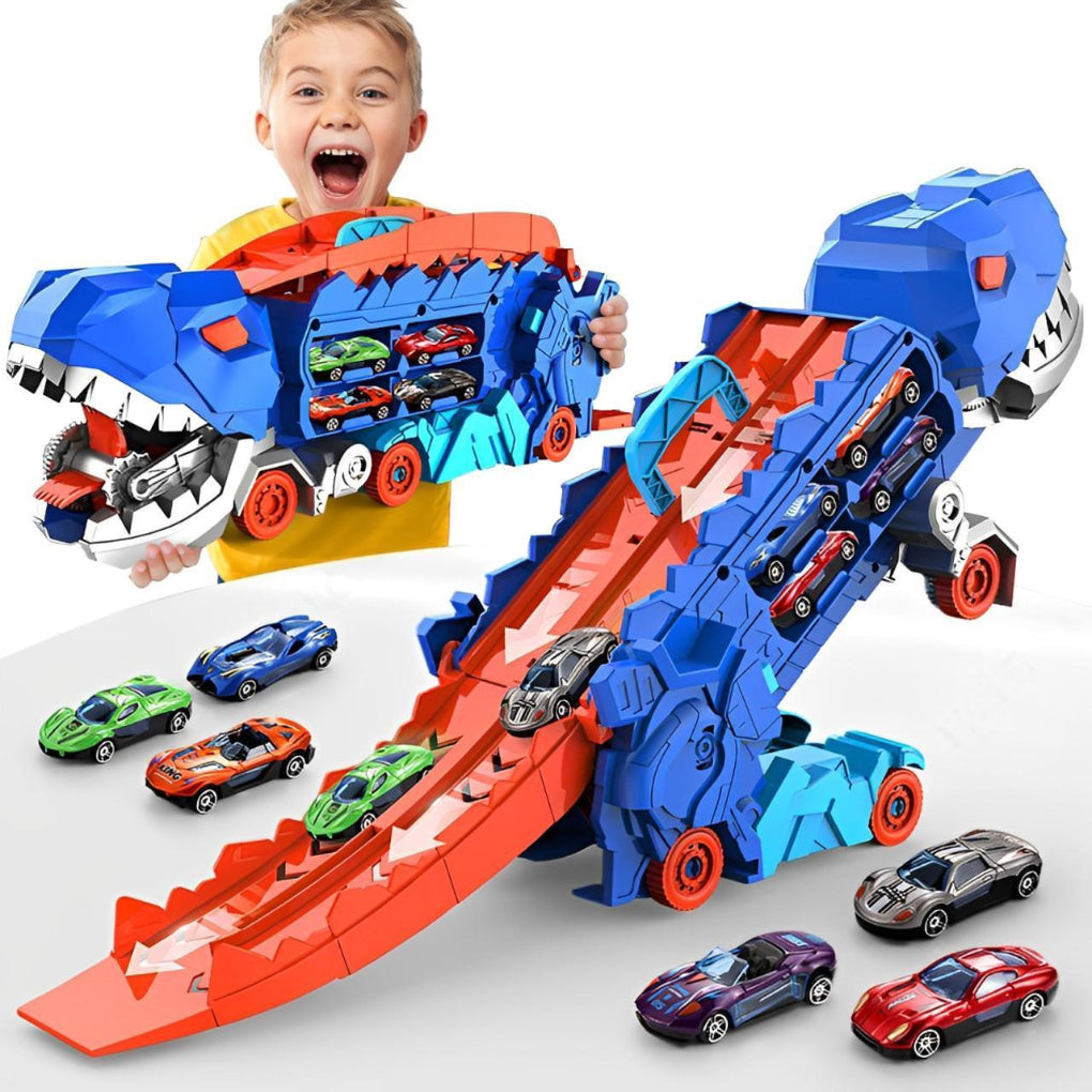 Set gioco camion dinosauro con pista da corsa