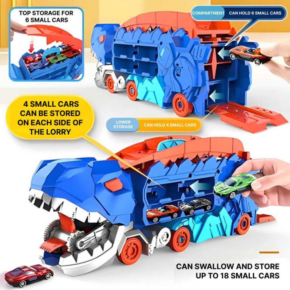 Set gioco camion dinosauro con pista da corsa