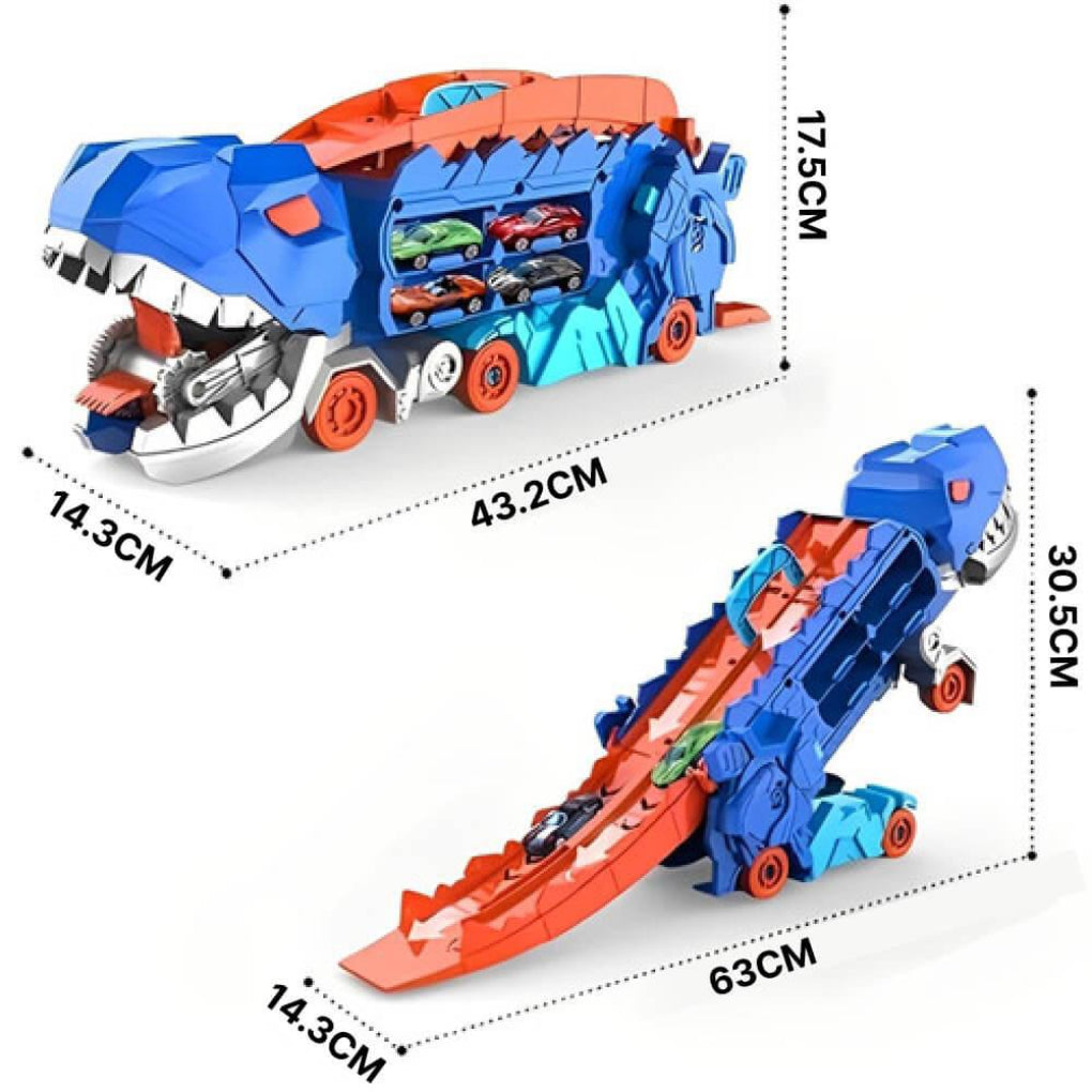 Set gioco camion dinosauro con pista da corsa