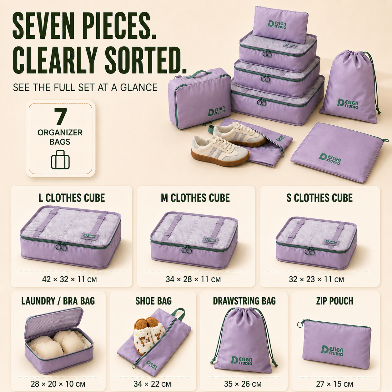 Set organizer da viaggio da 7 pezzi