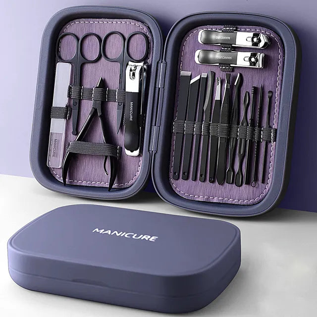 Set Professionale per Manicure e Pedicure in Acciaio Inox, Portatile e Multifunzione con Custodia di Lusso