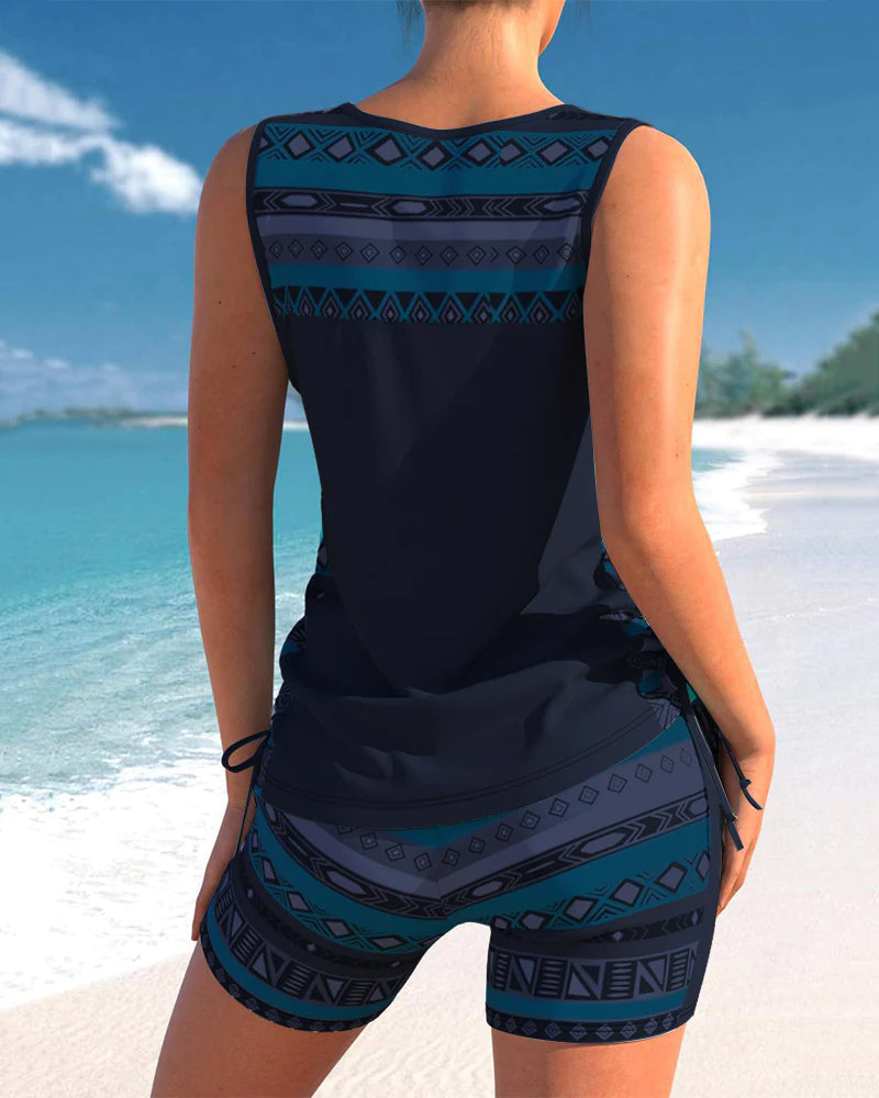 Set tankini due pezzi da donna senza maniche con scollo a V