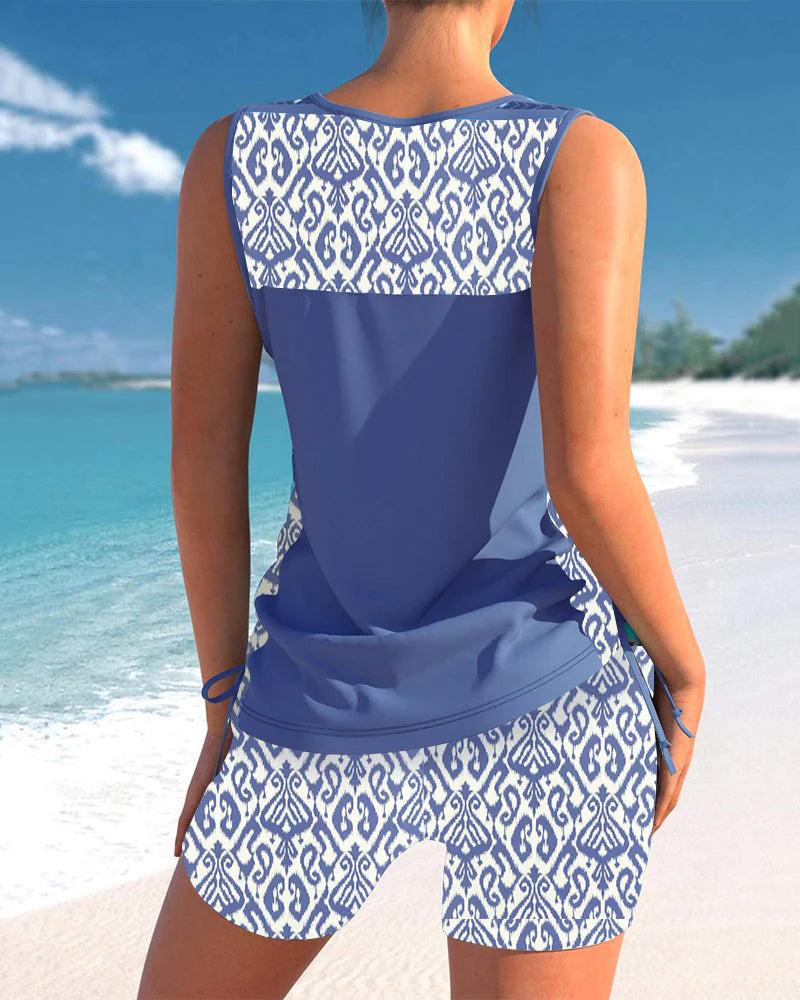 Set tankini due pezzi da donna senza maniche con scollo a V