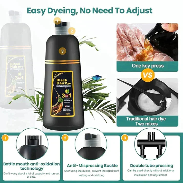 Shampoo colorante nero per capelli (ayurvedico, senza effetti collaterali)
