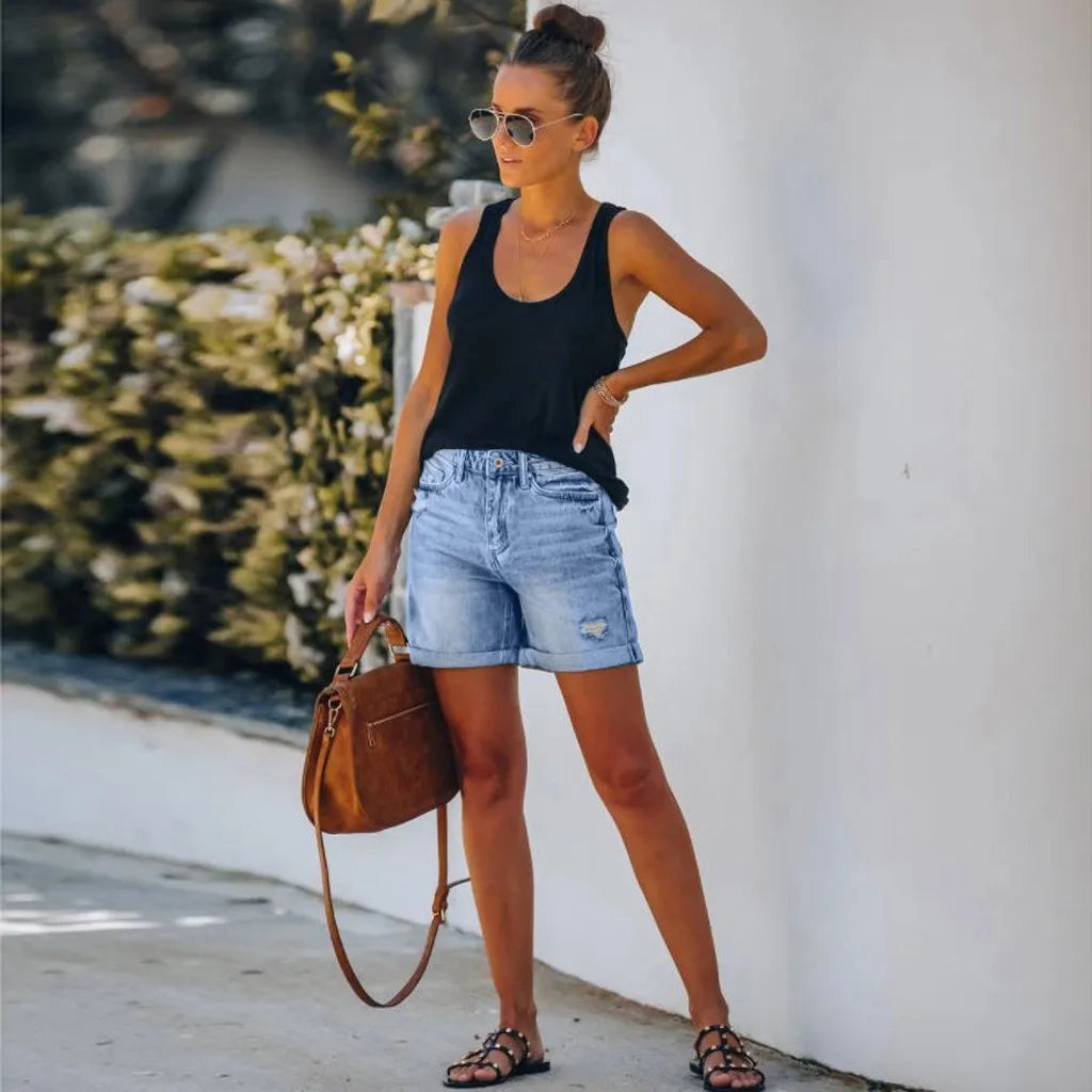 Shorts di jeans a vita alta