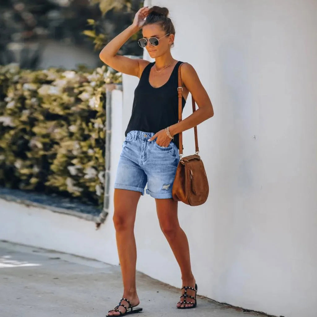 Shorts di jeans a vita alta